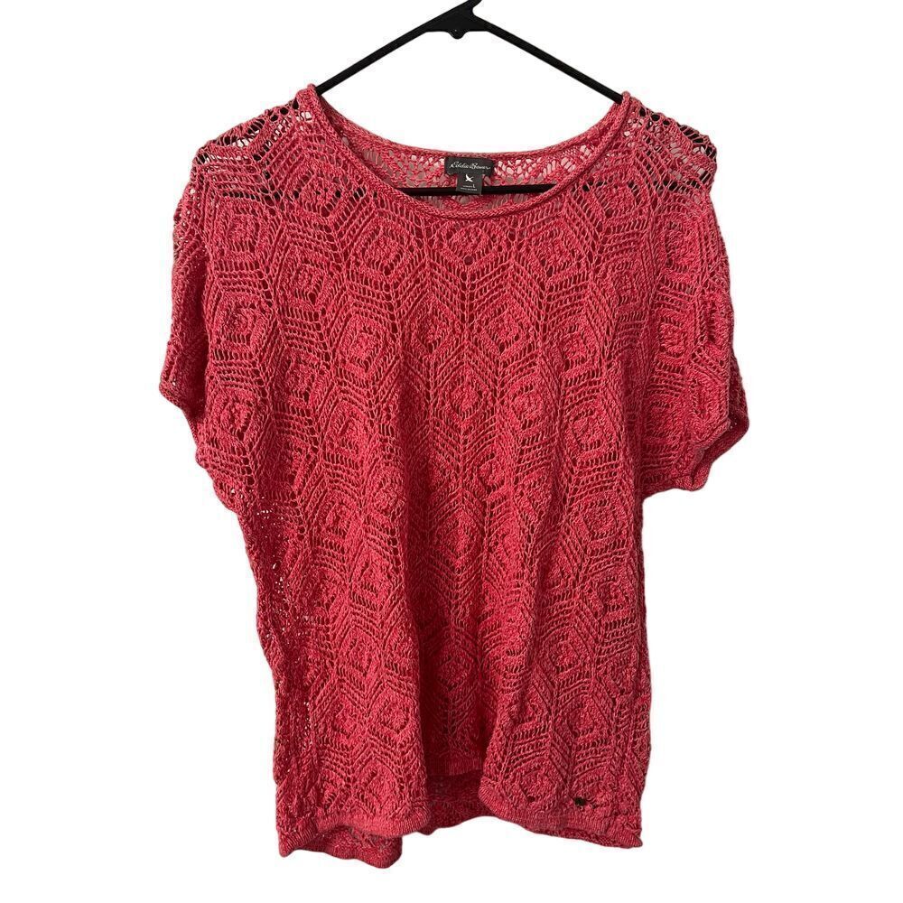 Eddie Bauer Womens Crochet Top Size L Open Knit Lightweight Minimalist Luxury